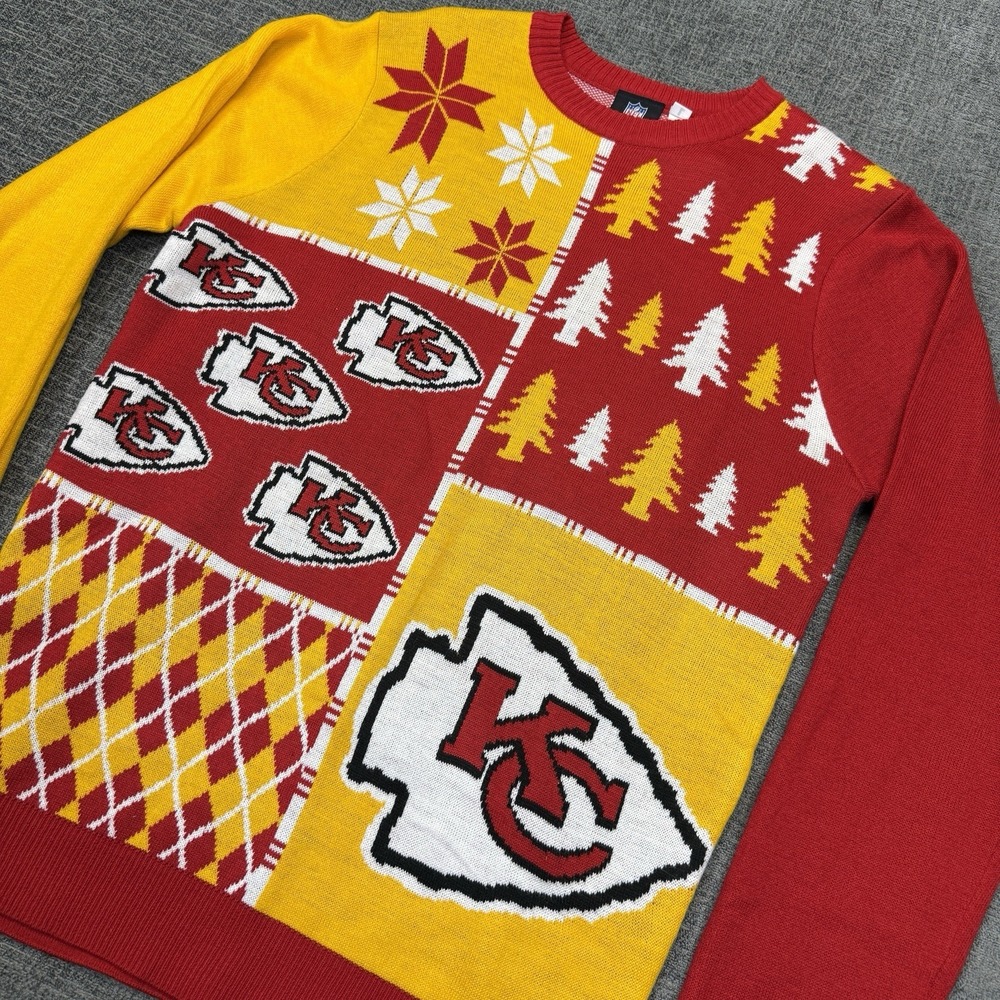 Kansas City Chiefs Sweater Mens Large Red Yellow NFL Christmas Ugly Holiday